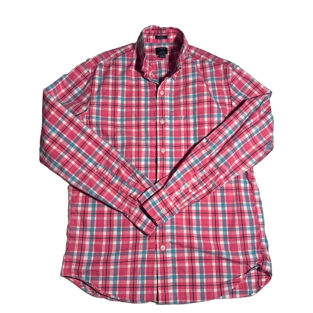 J Crew Button Down Shirt Men's - Pink and Blue Check Long Sleeve - Size M